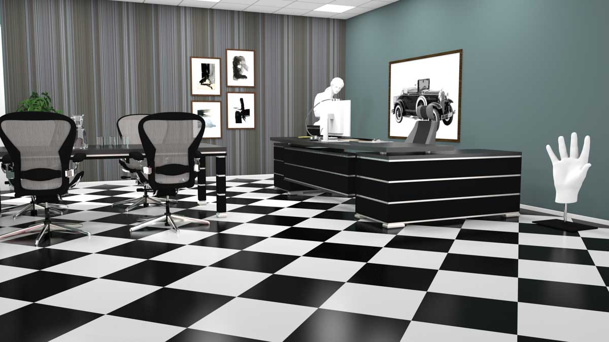 Linoleumgulv sort hvit kontor